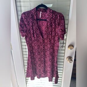 NWT Free People Shades of Red & Pink V-Neck w/Collar Mini Dress in Size 4